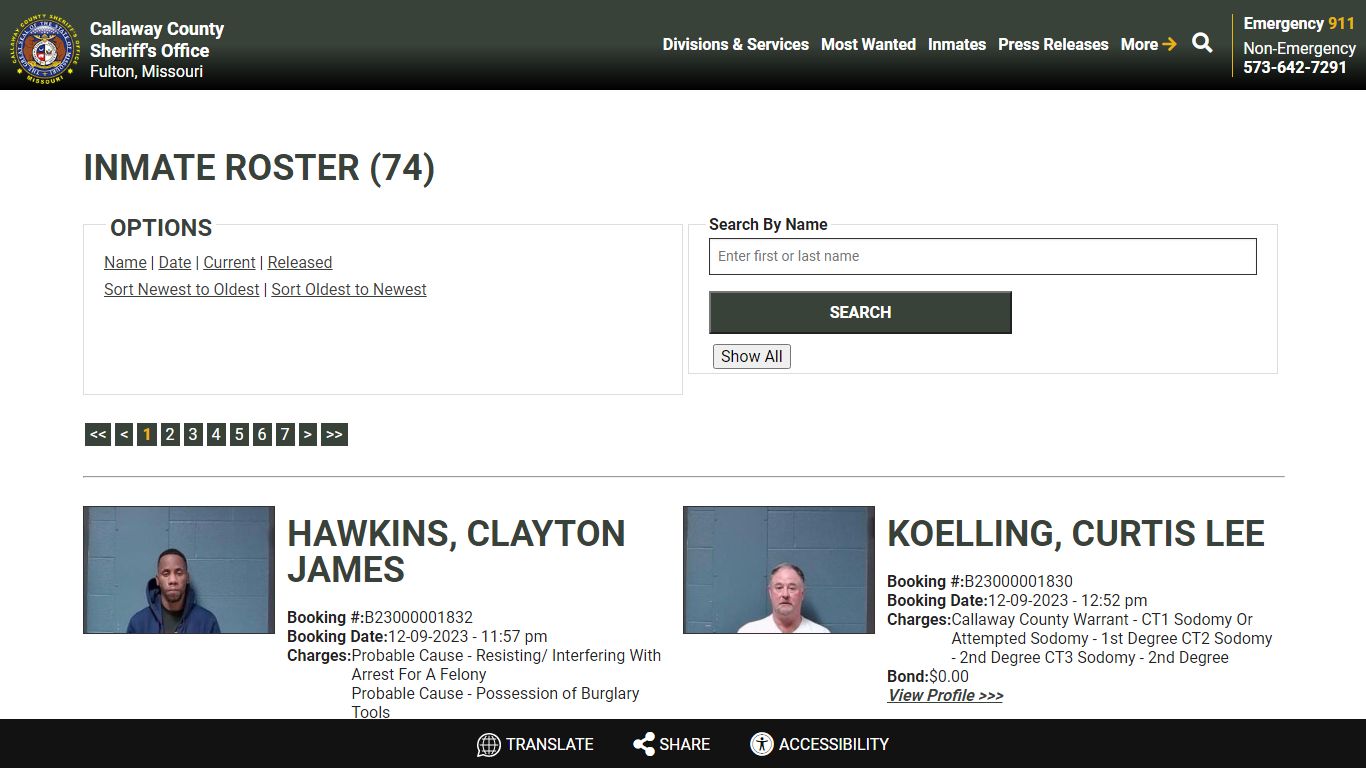 Inmate Roster - Callaway County Sheriff's Office, Missouri