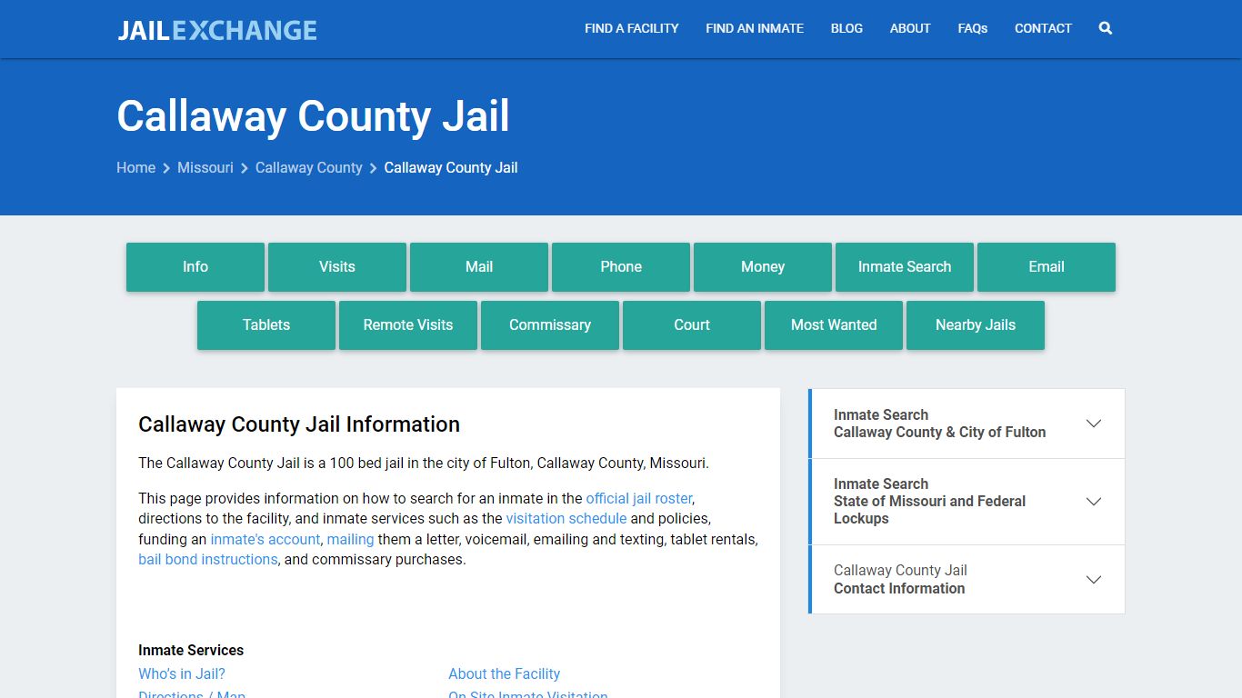 Callaway County Jail, MO Inmate Search, Information