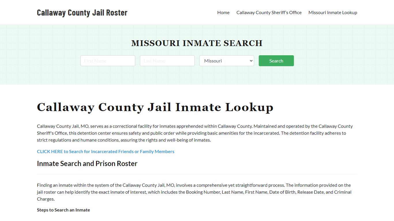 Callaway County Jail Roster Lookup, MO, Inmate Search