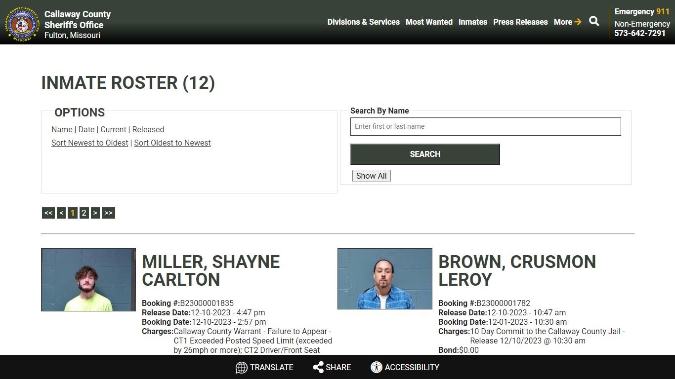 Inmate Roster - Callaway County Sheriff's Office, Missouri