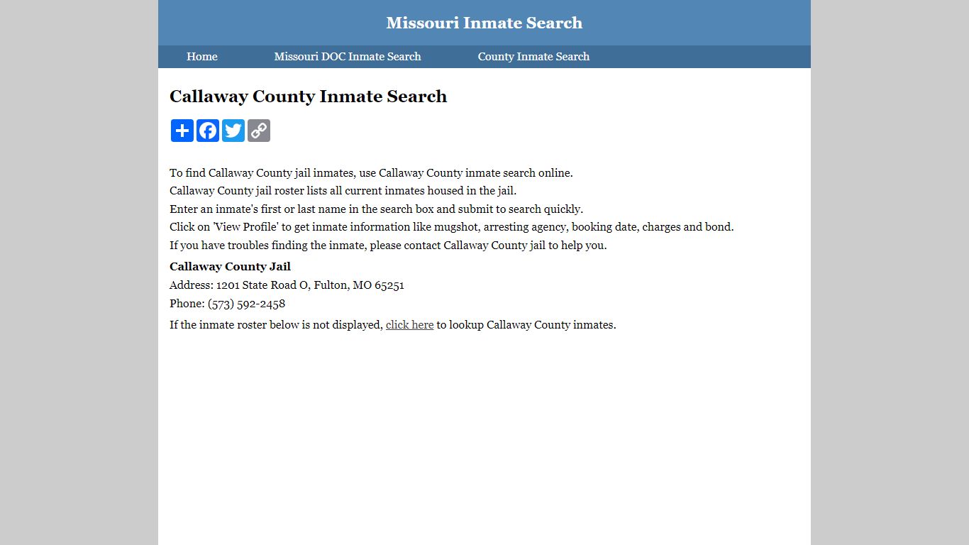 Callaway County Inmate Search